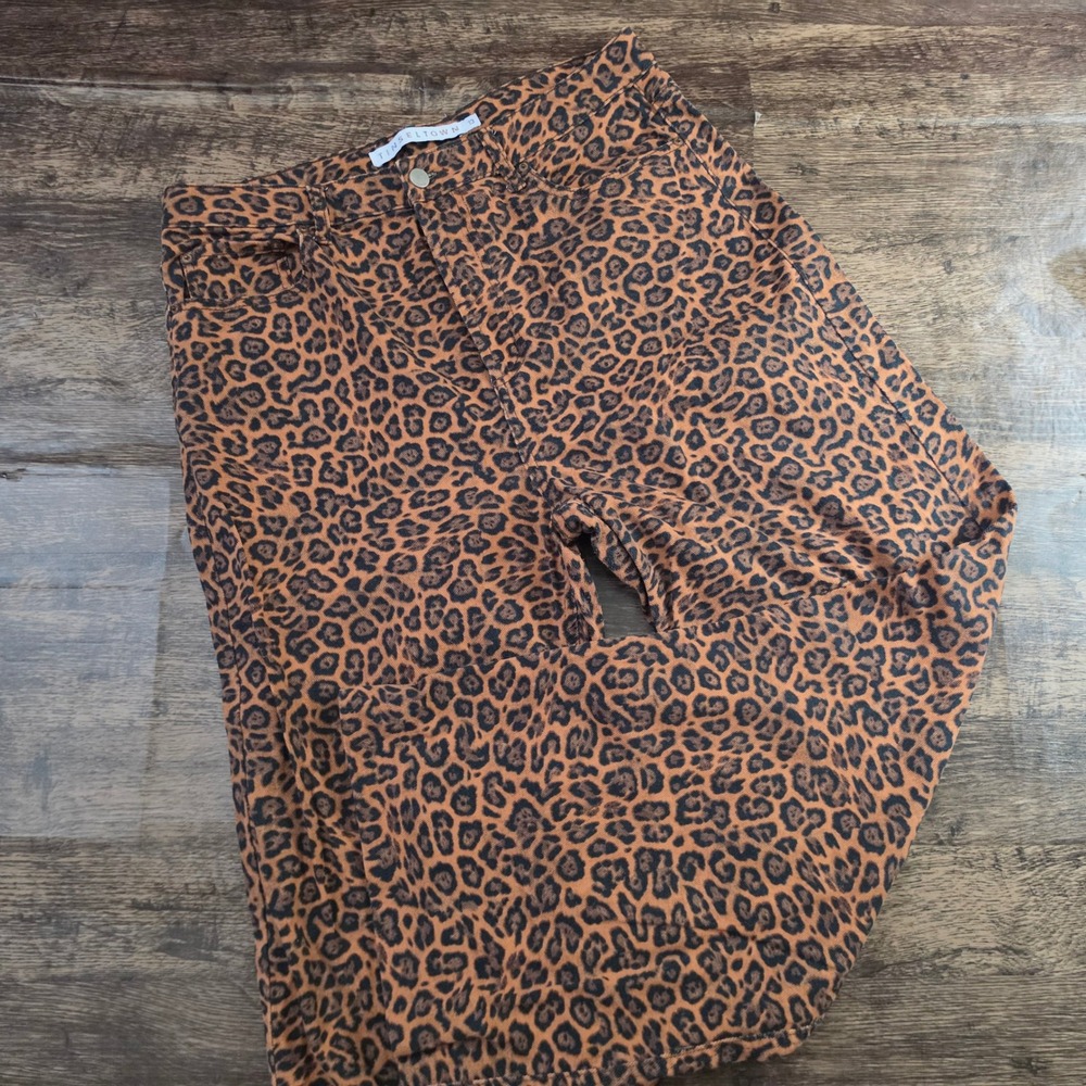 TINSELTOWN Leopard Print Jeans Womens 13 Brown Animal High Rise Straight altered